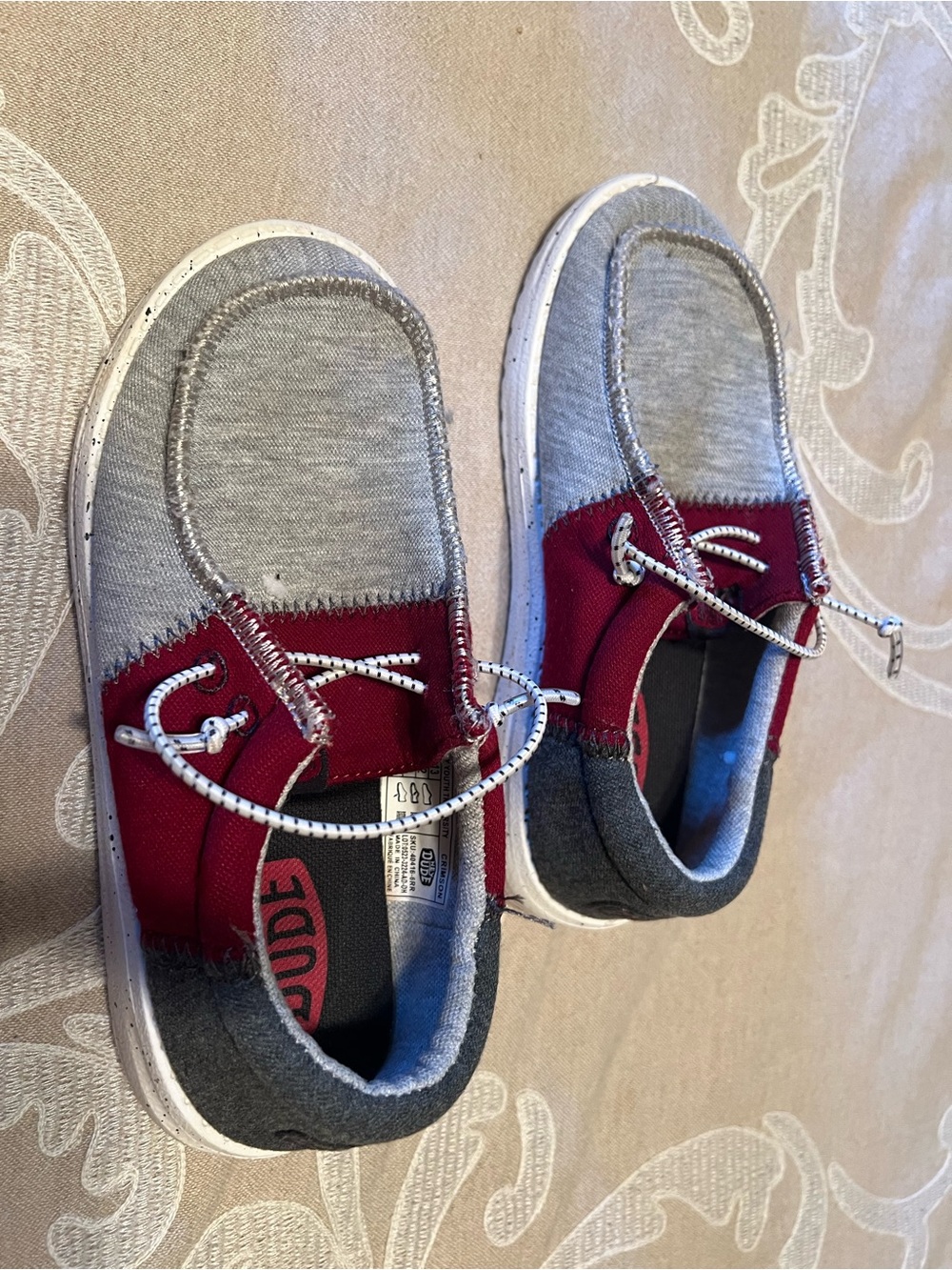 Hey Dude Kids Two-Tone Slip-On Sneakers in Red and Gray